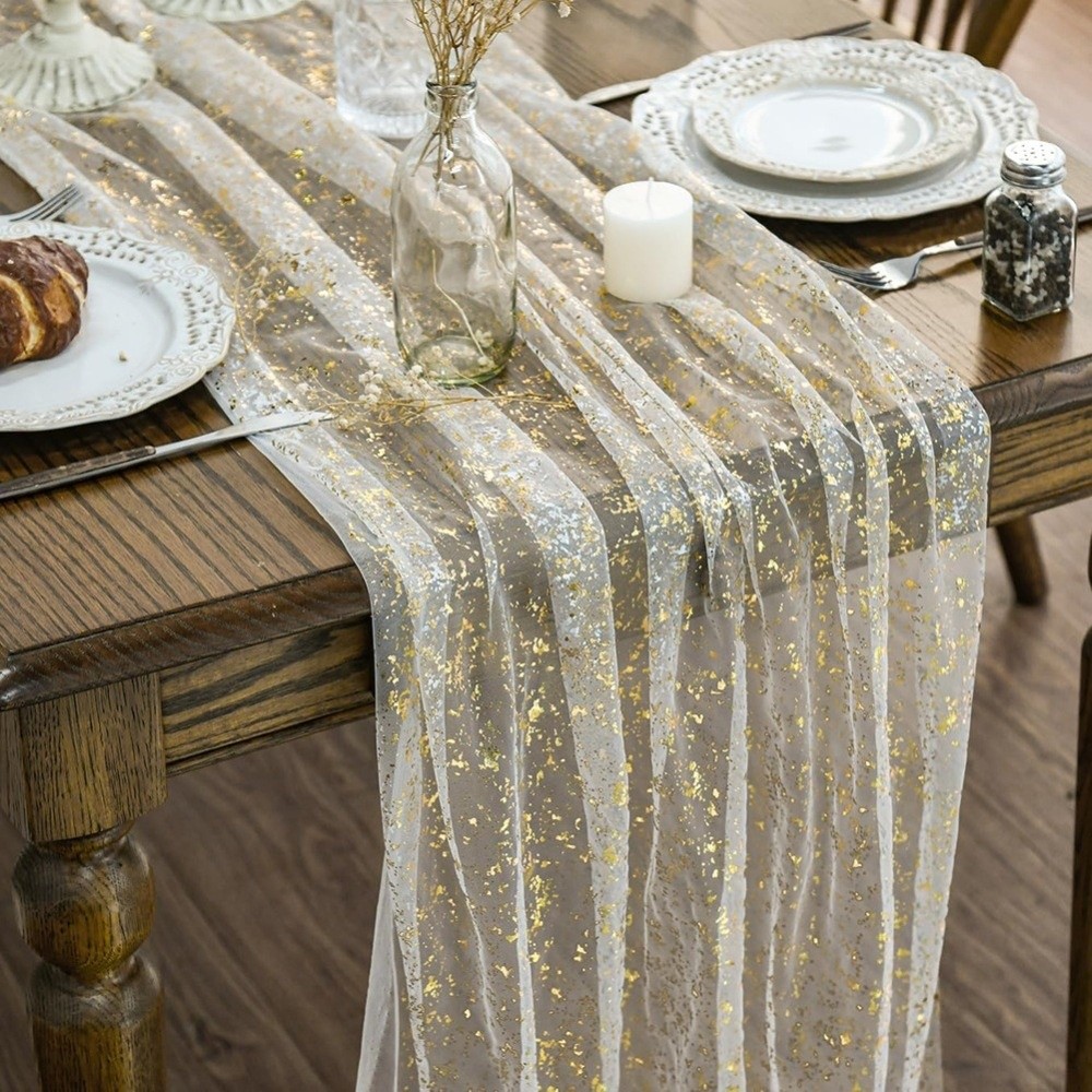 Table Runner Sequin - Golden Sequin Glitter Hot Stamping Table